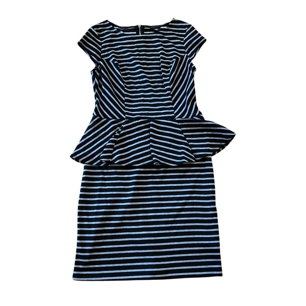 Mossimo Peplum Midi Dress Cap Sleeve Round Neck Stripped Black White Size Mโ NWT